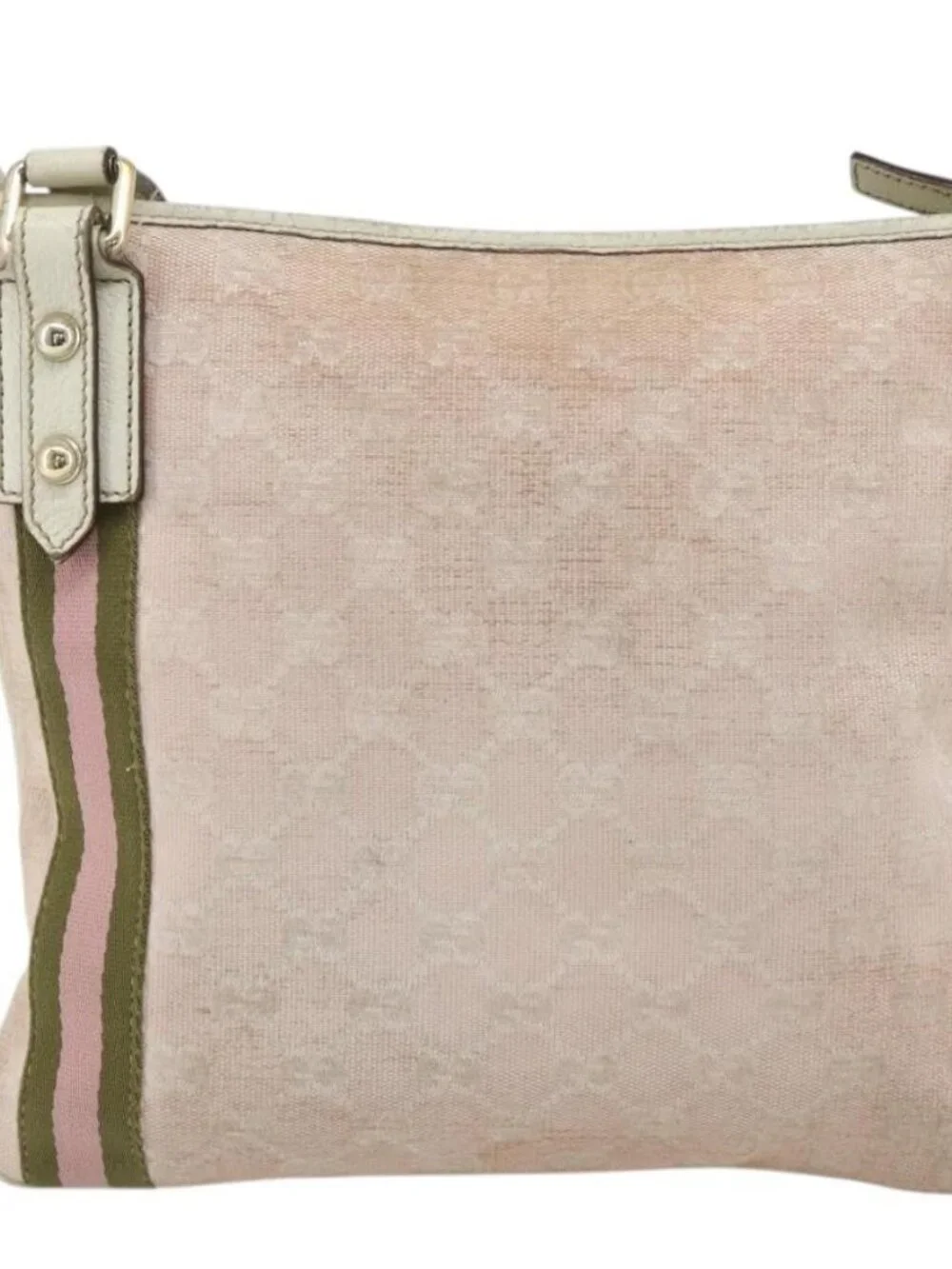 GUCCI GG Canvas Sherry Line Shoulder Bag Pink Gold 144388 Auth ti3863